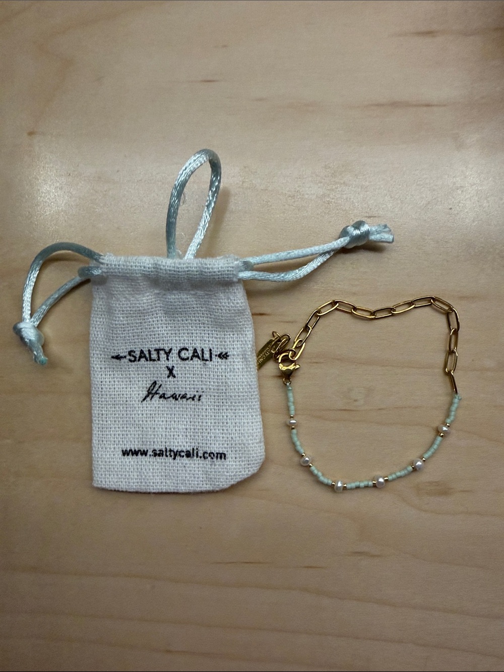 Salty Cali x Hawaii Gold & Light Blue Beaded Chain Bracelet